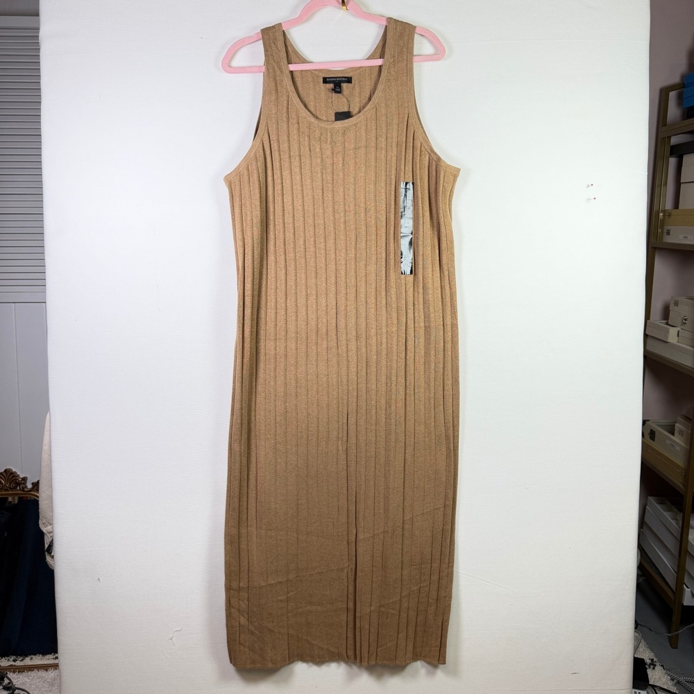 BANANA REPUBLIC Tan Ribbed Knit Sleeveless Midi Dress XL